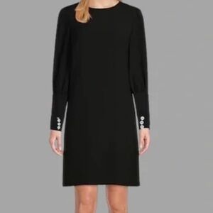 Preston and York Cicely Satin Crepe Long Sleeve Pearl Cuff Dress, size 6, black